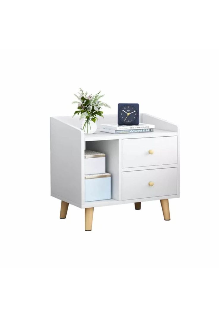 Velador 2 Cajones Madera 43x30x48 CM Blanco-0