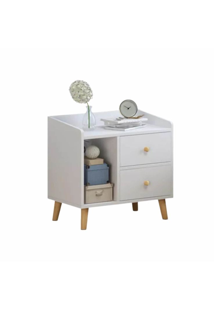 Velador 2 Cajones Madera 43x30x48 CM Blanco-1