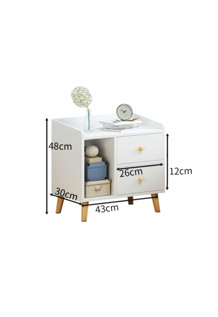 Velador 2 Cajones Madera 43x30x48 CM Blanco-3