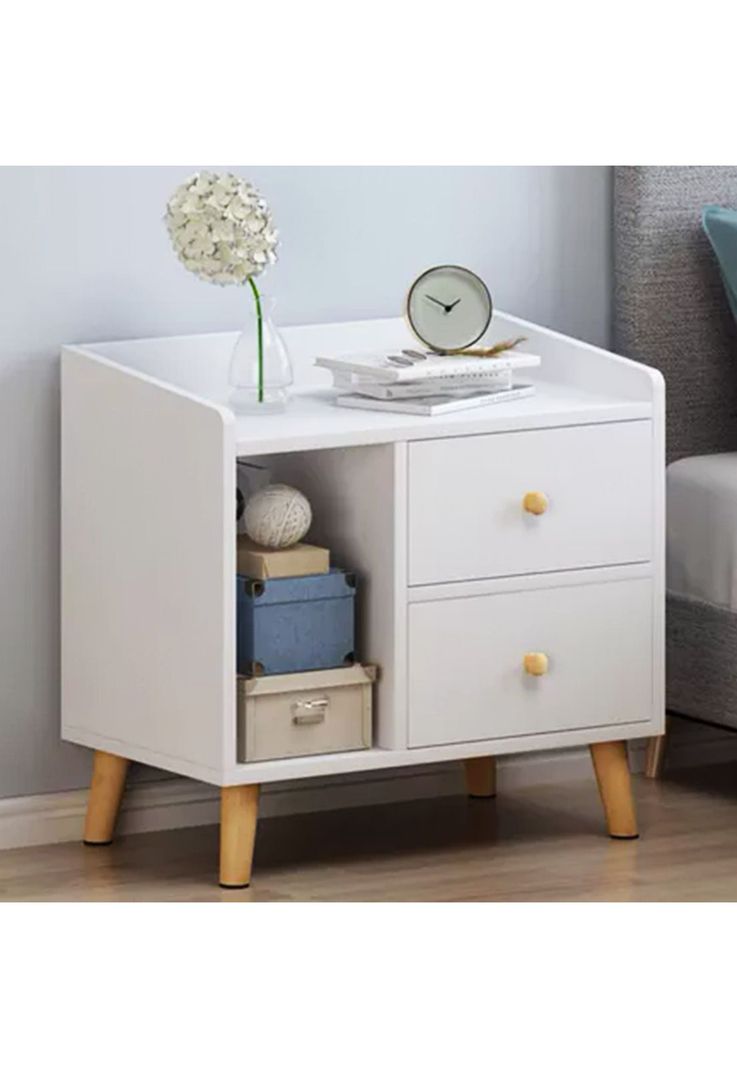 Velador 2 Cajones Madera 43x30x48 CM Blanco-4