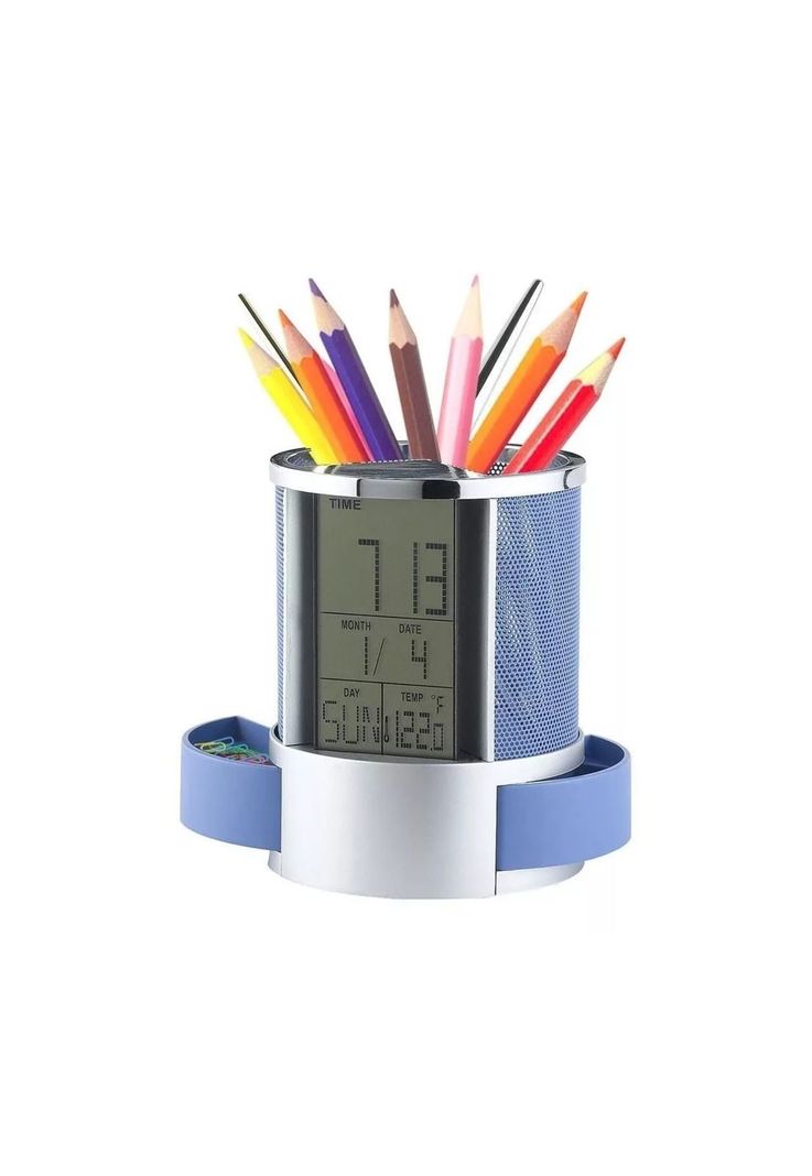 Organizador Bolígrafo Portalápices Reloj Alarma Pantalla LCD-2