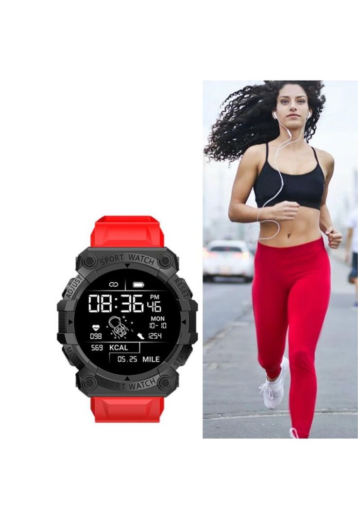 Reloj Smart Band Carga USB Deportivo Rojo-3