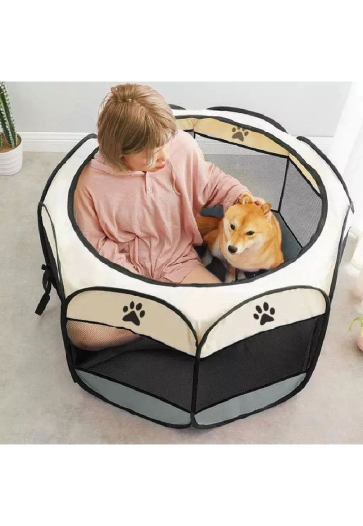 Corral Mascotas Portátil Multifuncional Perros Gatos Talla L Azul-3