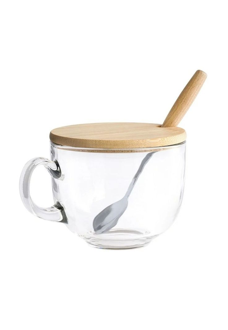 Taza MUG Vidrio Cuchara Posavasos Bambú Vidrio Yirax 420 ML-1