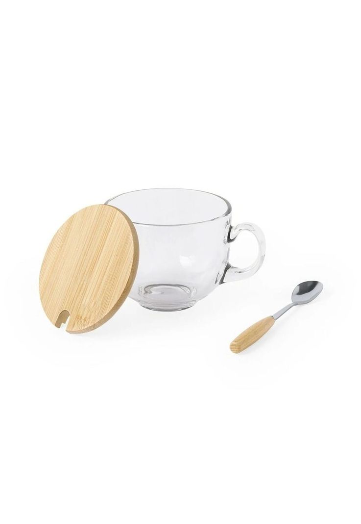 Taza MUG Vidrio Cuchara Posavasos Bambú Vidrio Yirax 420 ML-2