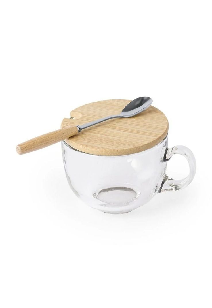 Taza MUG Vidrio Cuchara Posavasos Bambú Vidrio Yirax 420 ML-4