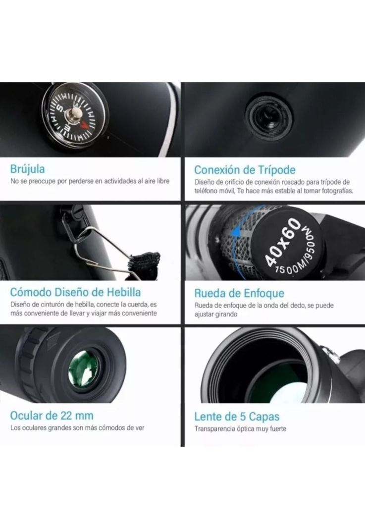 Telescopio Monocular Portátil Exteriores HD Brújula-4