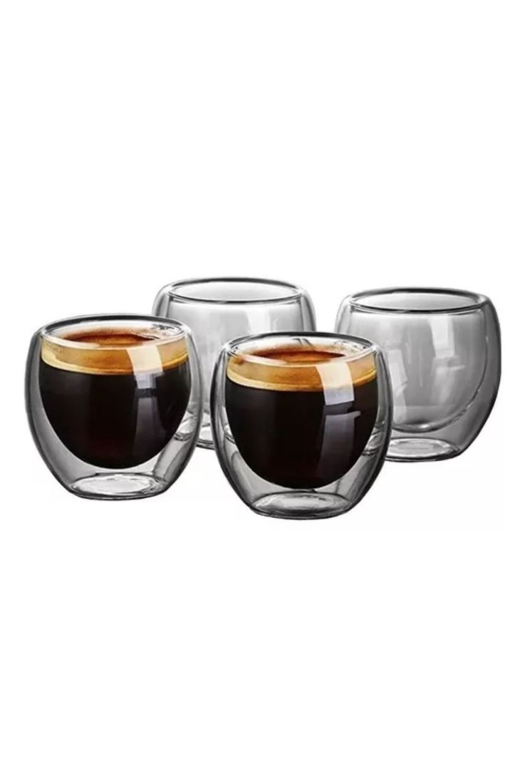 Juego 4 Tazas MUG Café Vidrio Doble Pared Térmico 80 ML-0