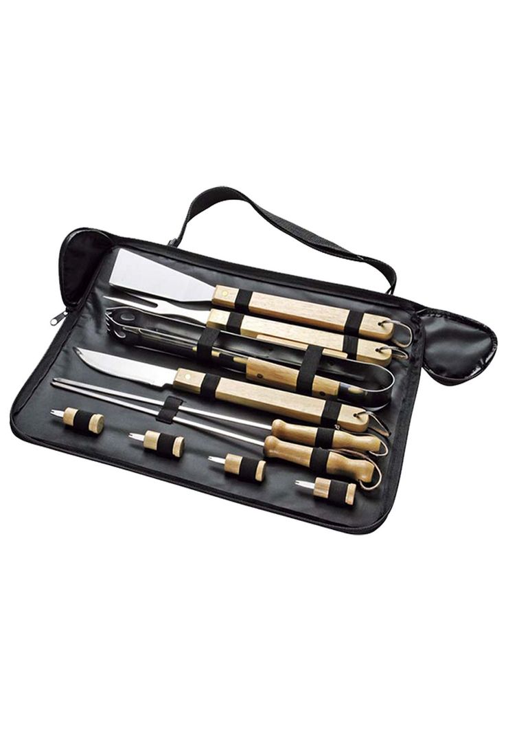 Set Maletín Asado Parrilla Negro 10 Herramientas-2