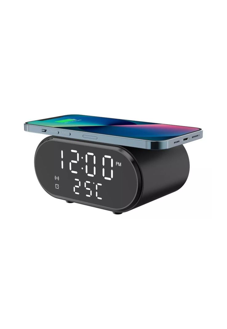 Reloj Digital Despertador Alarma Carga Inalámbrica Termómetro-3