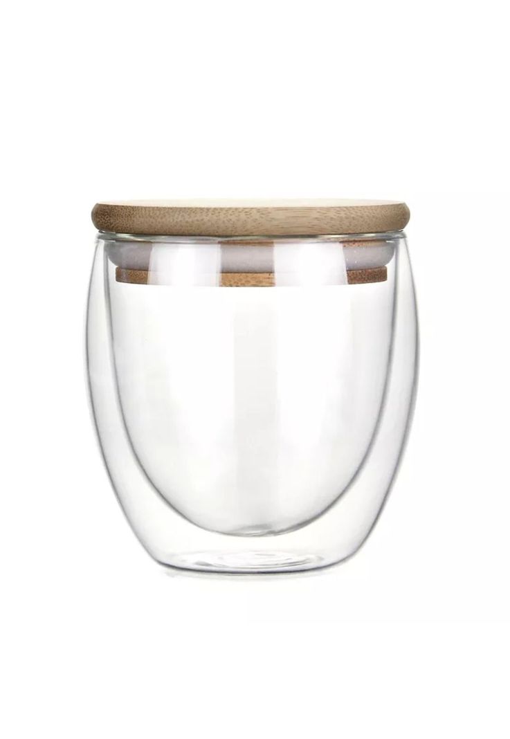 Vaso MUG Vidrio Doble Capa Tapa Bambú 260 ML-0