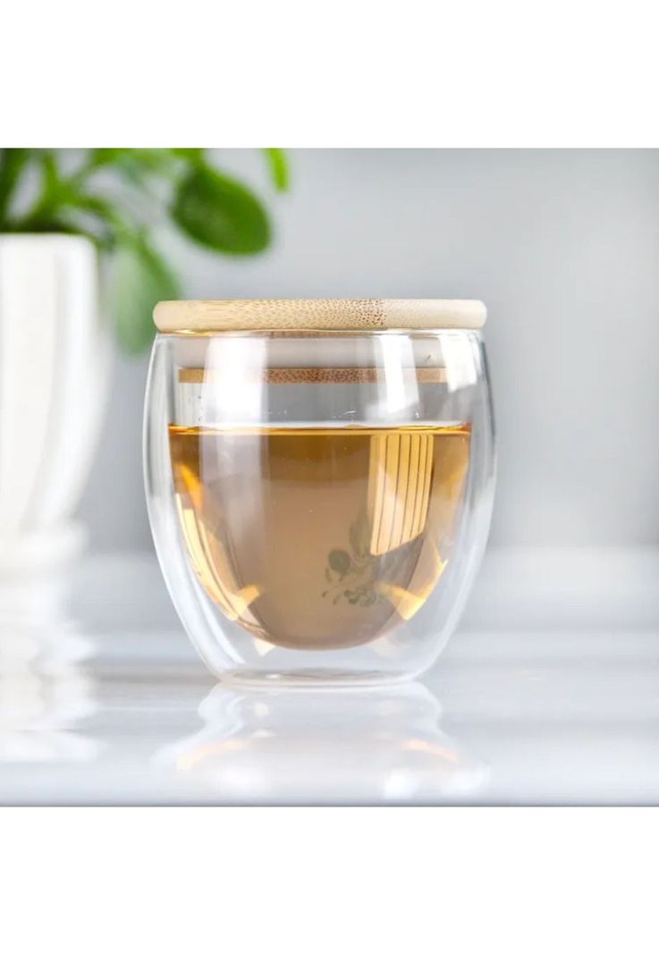 Vaso MUG Vidrio Doble Capa Tapa Bambú 260 ML-4