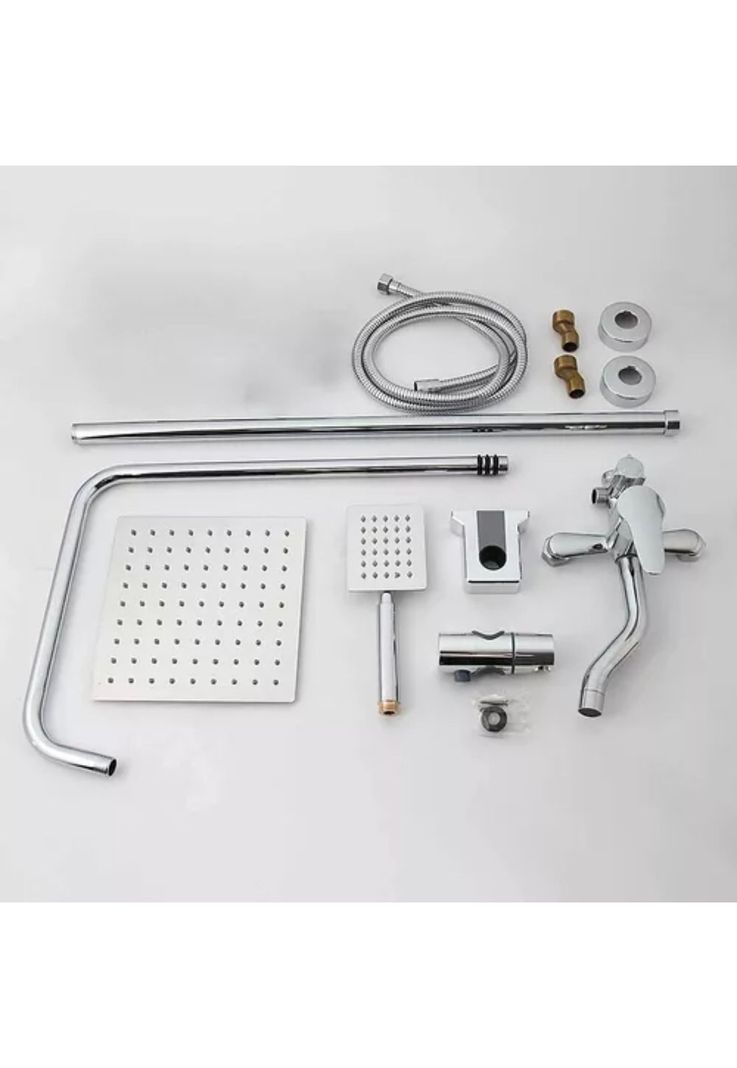 Columna Ducha Plato Llave Monomando 2 en 1 Moderno Cuadrado-2