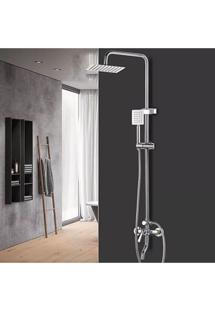 Columna Ducha Plato Llave Monomando 2 en 1 Moderno Cuadrado-4