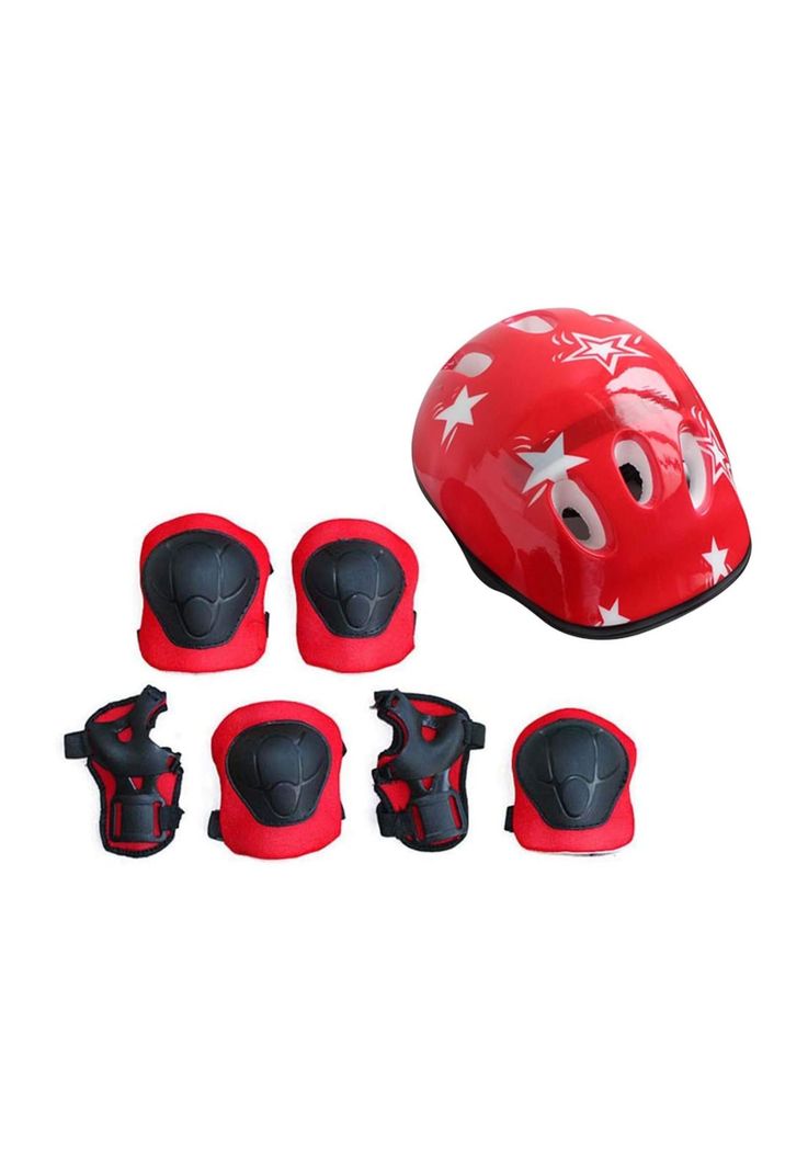 Casco Bicicleta Rodilleras Infantil Niños Anticaída Rojo-0
