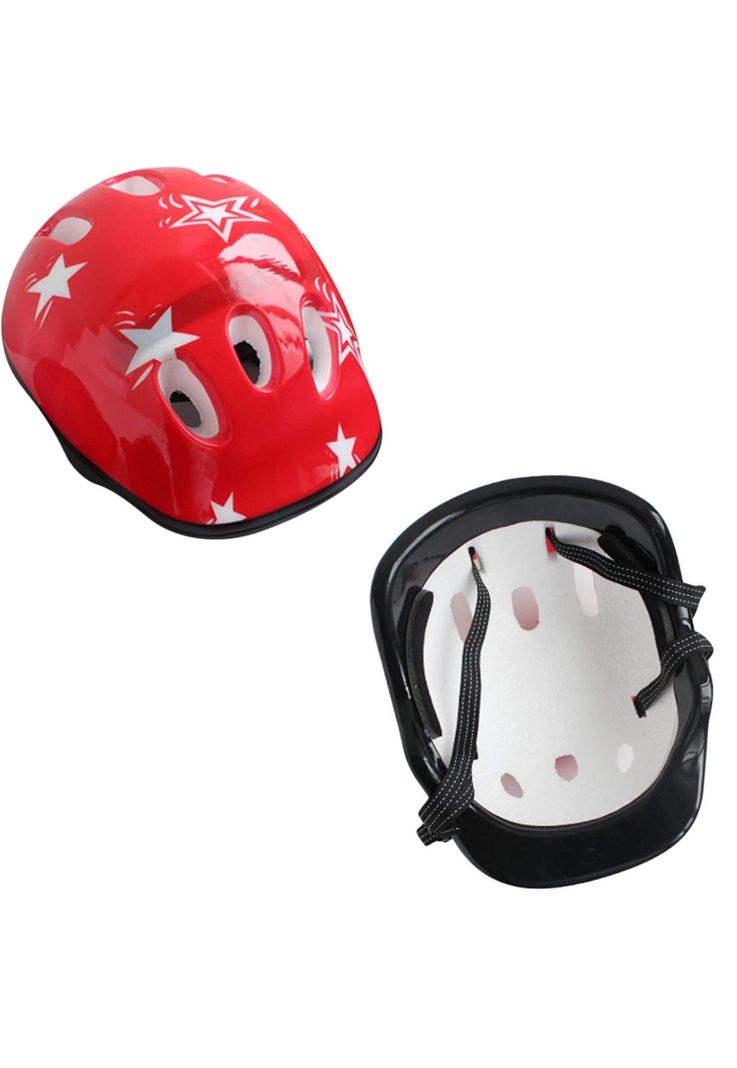 Casco Bicicleta Rodilleras Infantil Niños Anticaída Rojo-1