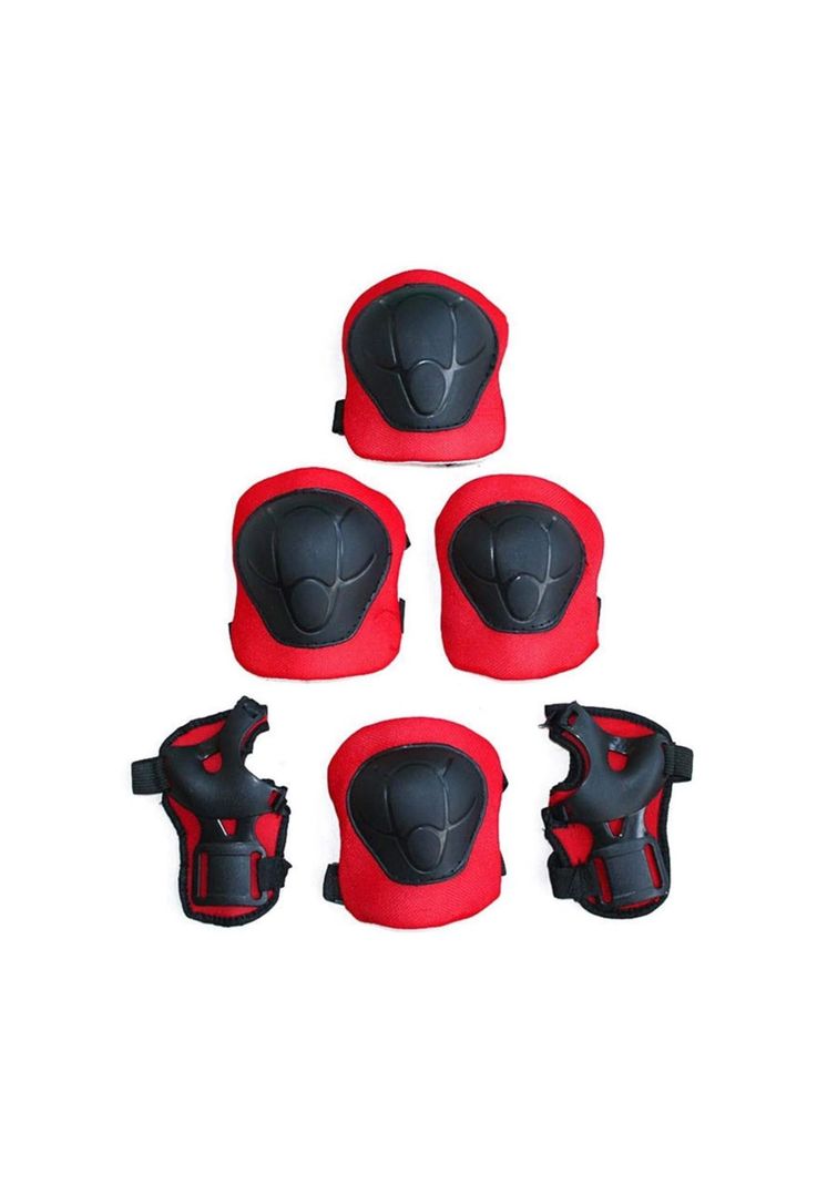 Casco Bicicleta Rodilleras Infantil Niños Anticaída Rojo-2