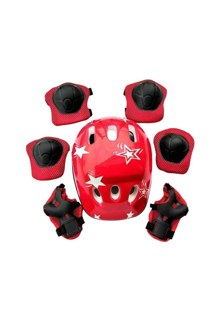 Casco Bicicleta Rodilleras Infantil Niños Anticaída Rojo-3