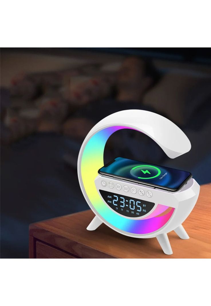 Lámpara Cargador Reloj Parlante Inteligente Smartphone Blanco-2