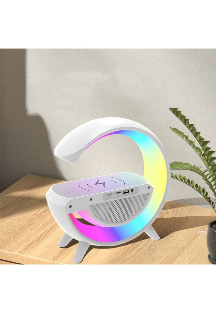 Lámpara Cargador Reloj Parlante Inteligente Smartphone Blanco-3