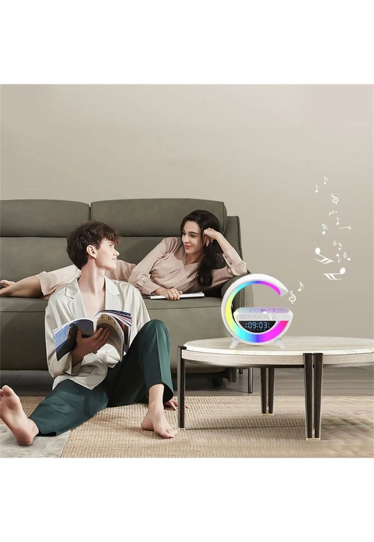 Lámpara Cargador Reloj Parlante Inteligente Smartphone Blanco-4