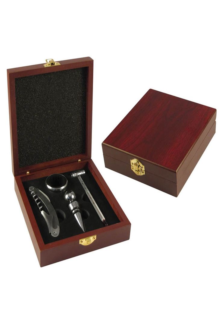 Set Vino 4 Accesorios En Caja Madera-3