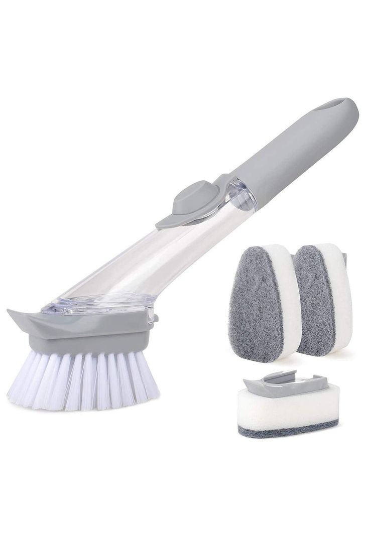 Cepillo Dispensador Jabón Ollas Lavaloza Gris-1