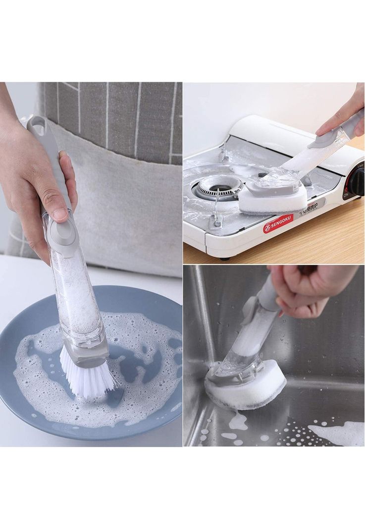 Cepillo Dispensador Jabón Ollas Lavaloza Gris-4