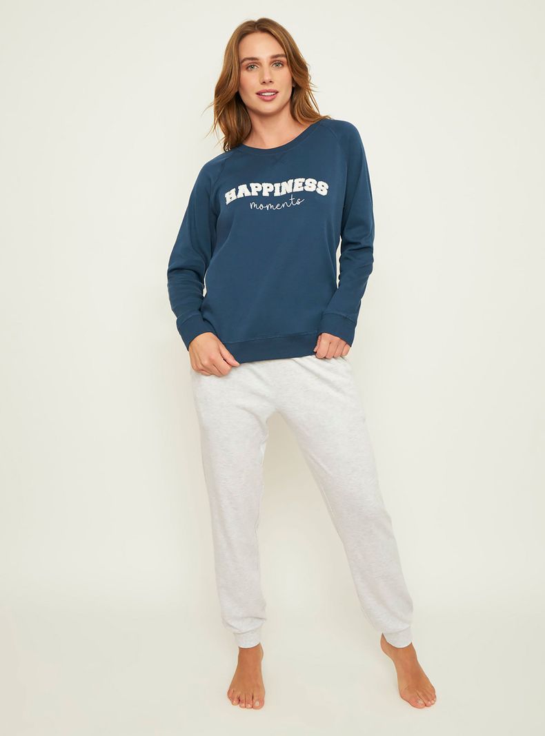 Pijama Mujer Largo Algodón Interlock Palmers 6020BAZU-0