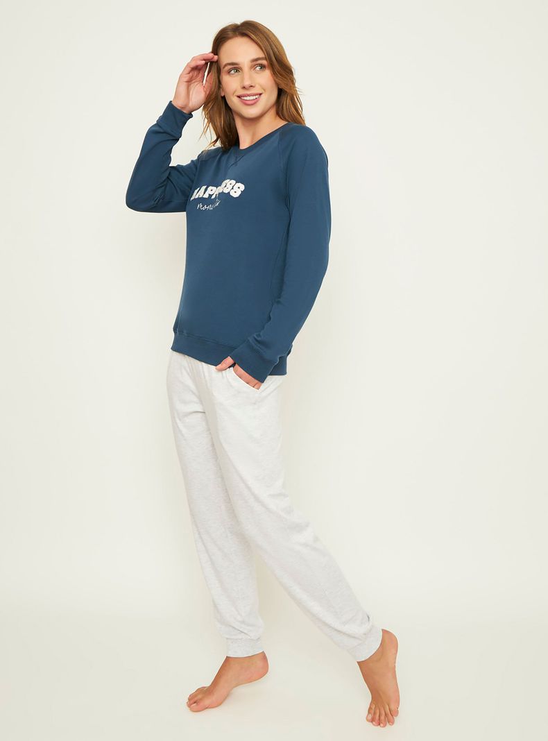 Pijama Mujer Largo Algodón Interlock Palmers 6020BAZU-1