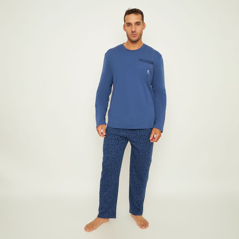 Pijama Hombre Largo Algodón Interlock Palmers 8247BAZU-0