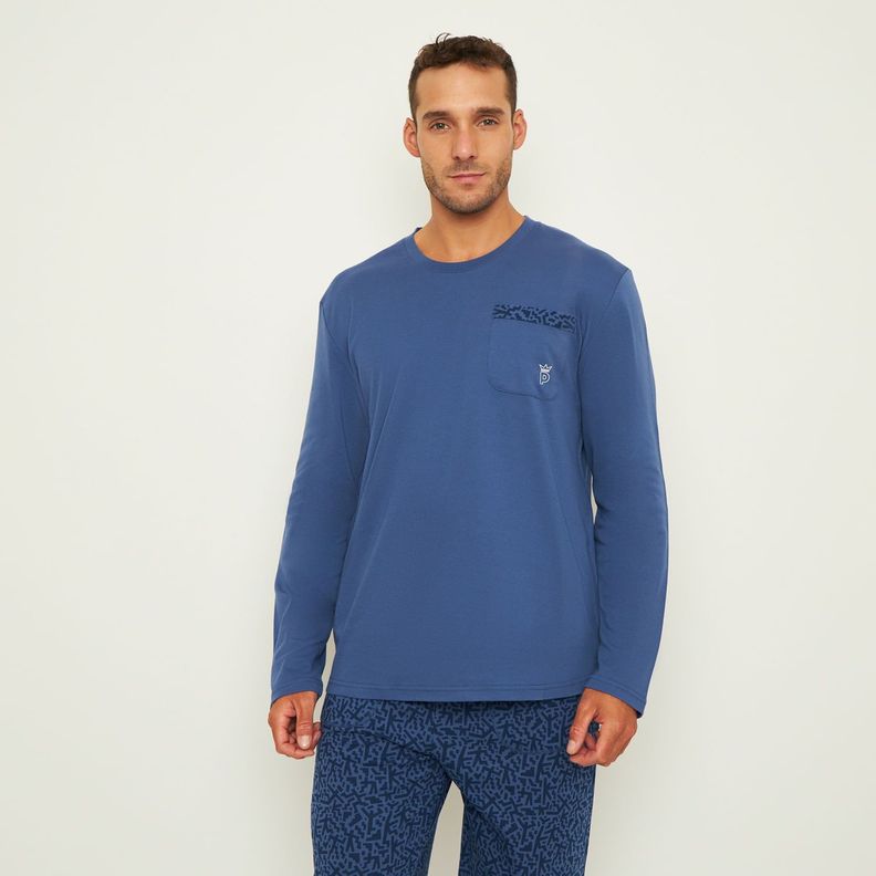 Pijama Hombre Largo Algodón Interlock Palmers 8247BAZU-1