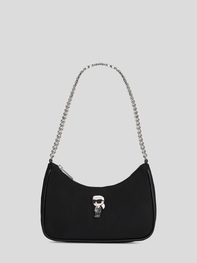 Cartera de hombro de nailon con aplique Ikon Negro