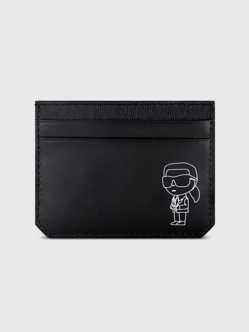 Tarjetero plano de cuero con diseno Karl Negro Karl