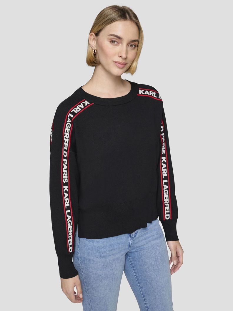 Sweater pullover con logo en las mangas