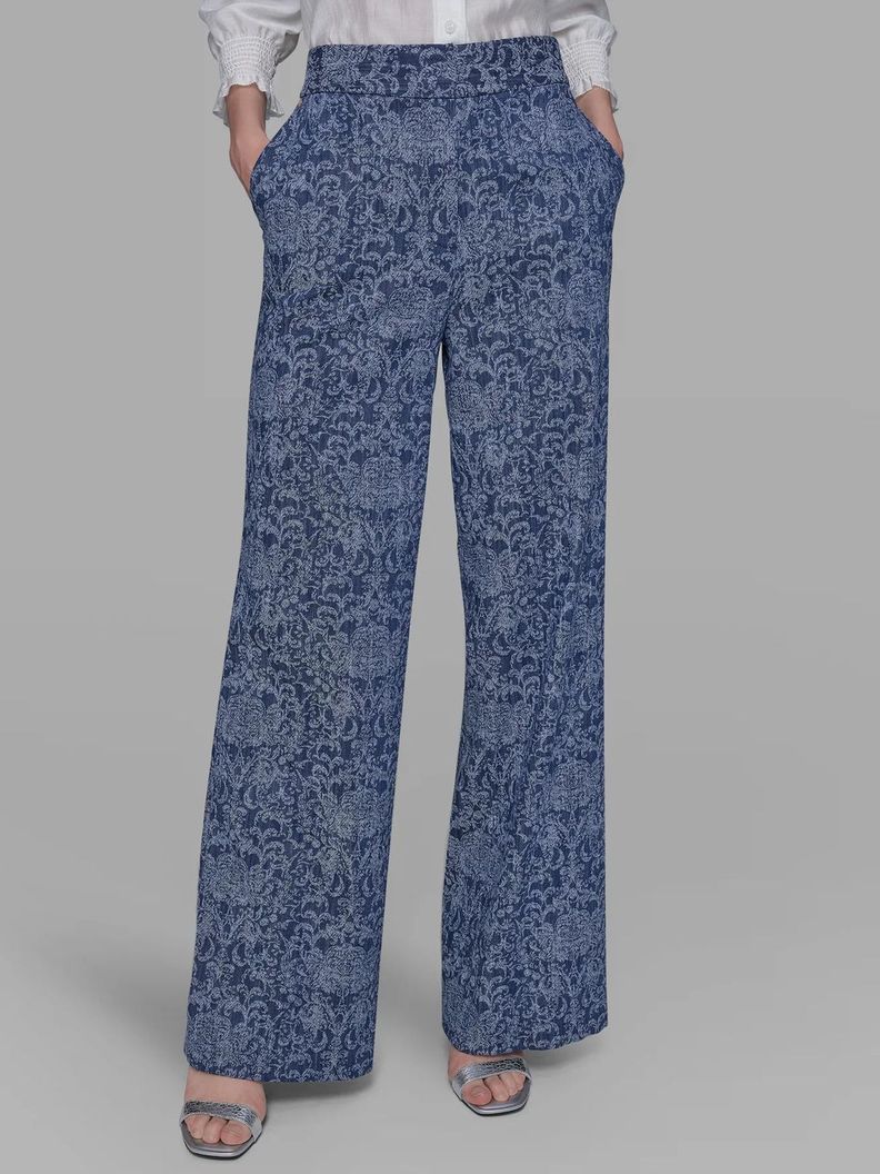 Pantalón denim flare con estampado barroco Azul Karl
