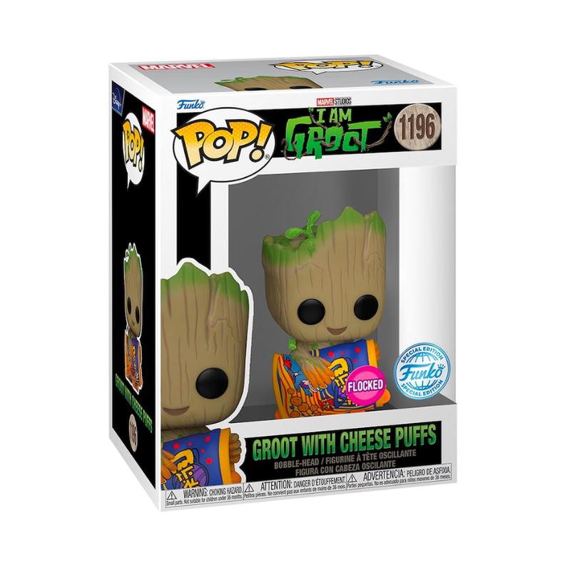 Funko Pop 1196 - I Am Groot: Groot With Cheese Puffs (Flocked)-0