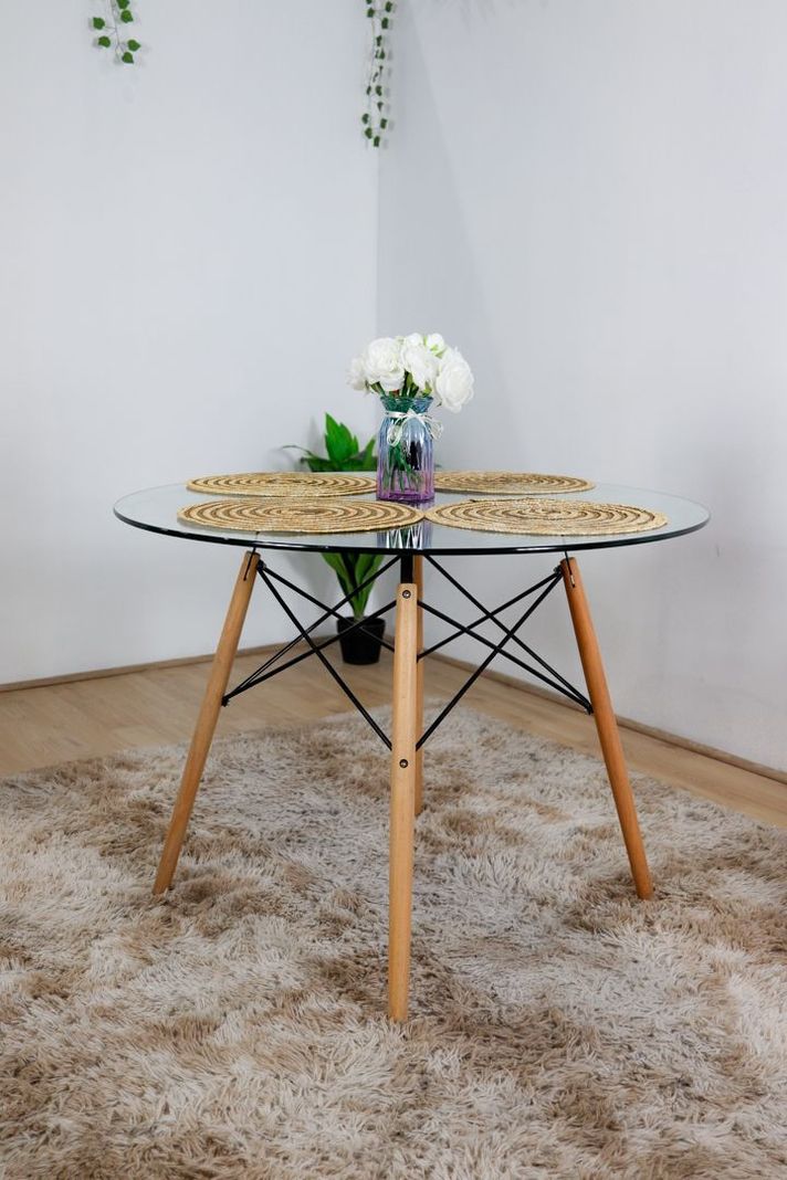 Comedor Mesa Eames Vidrio 100cm + 4 Sillas Tulip-2