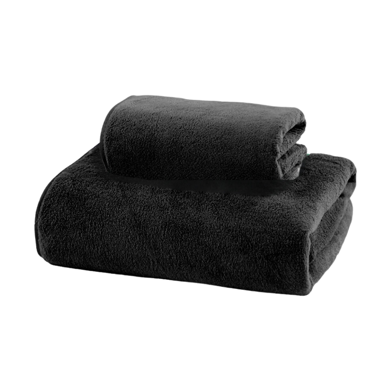 Pack 2 Toalla Baño Mano Viaje Microfibra Negra Secado Rápido-0