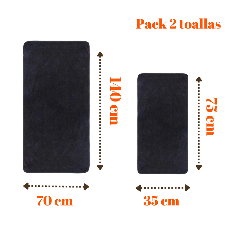 Pack 2 Toalla Baño Mano Viaje Microfibra Negra Secado Rápido-1