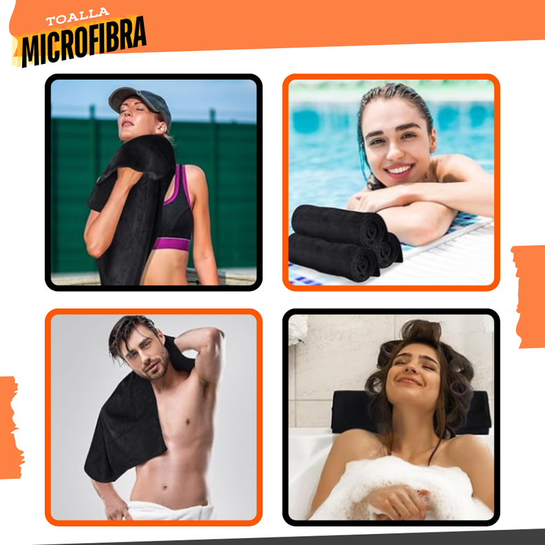 Pack 2 Toalla Baño Mano Viaje Microfibra Negra Secado Rápido-2