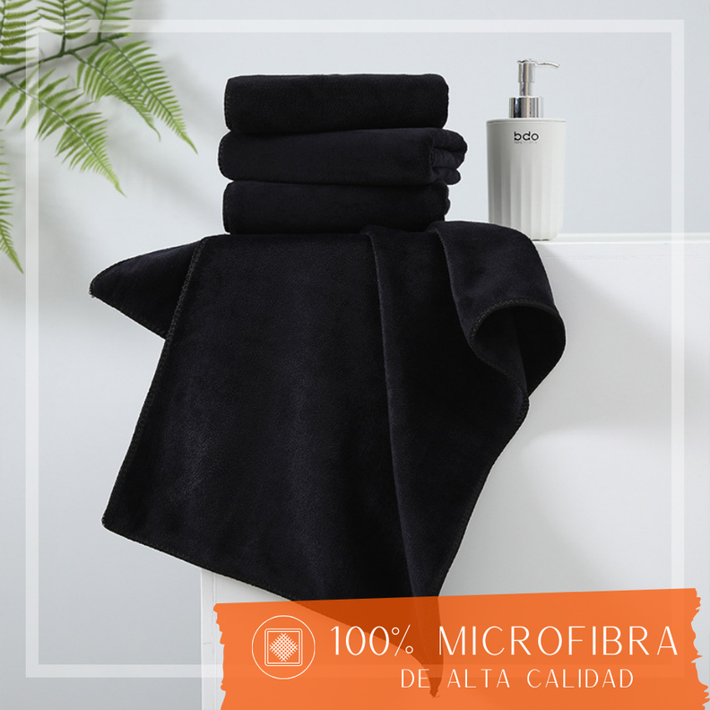 Pack 2 Toalla Baño Mano Viaje Microfibra Negra Secado Rápido-4
