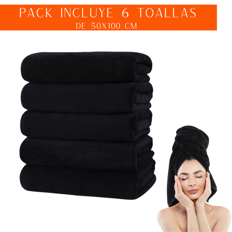 Pack 6 Toalla Negra Peluqueria Hotel Barberia Spa Gym 50x100-1