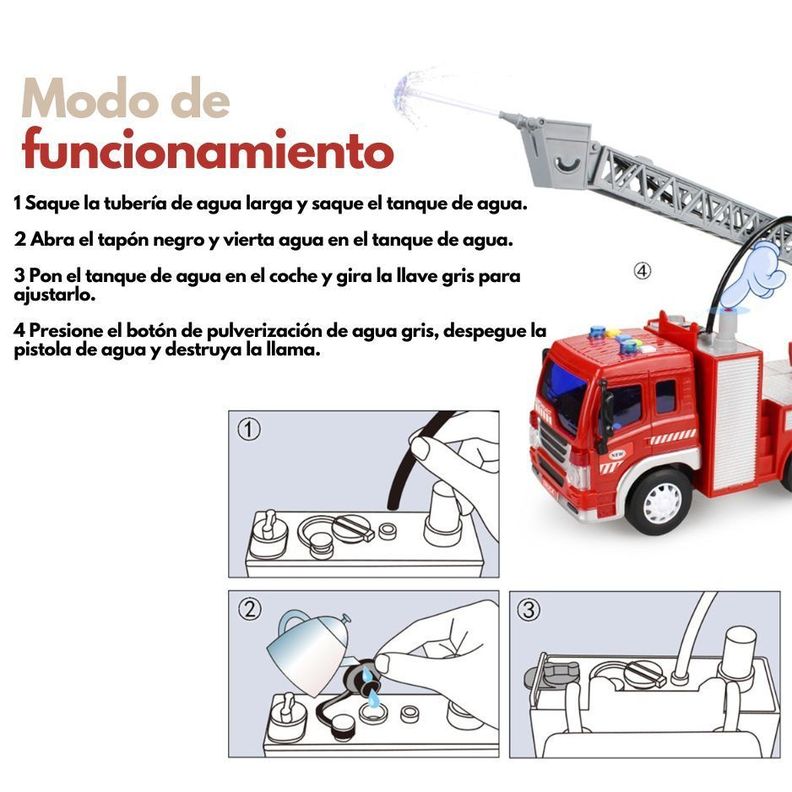 Camión De Bombero Juguete Con Luz Sonido Y Pulveriza Agua-6