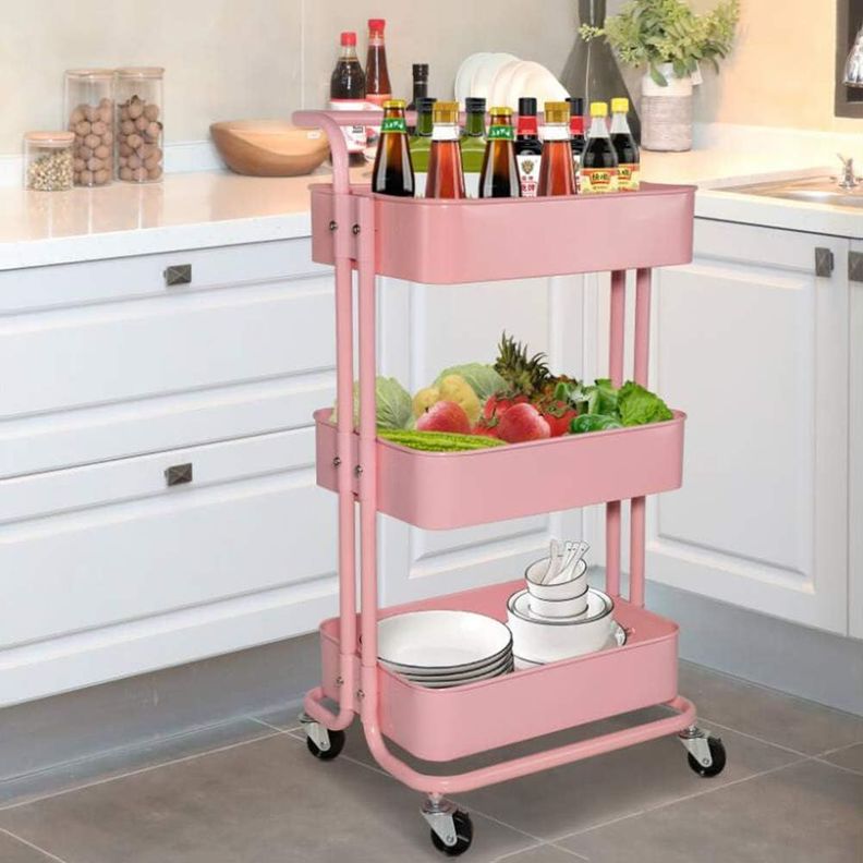 Carrito organizador con ruedas de metal de 3niveles con asa color rosa-1