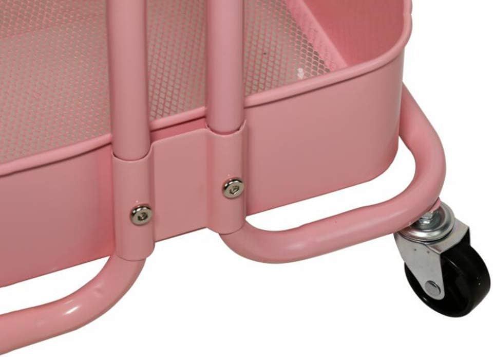 Carrito organizador con ruedas de metal de 3niveles con asa color rosa-3