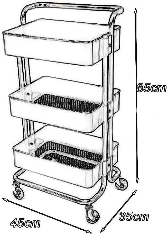 Carrito organizador con ruedas de metal de 3niveles con asa color rosa-4