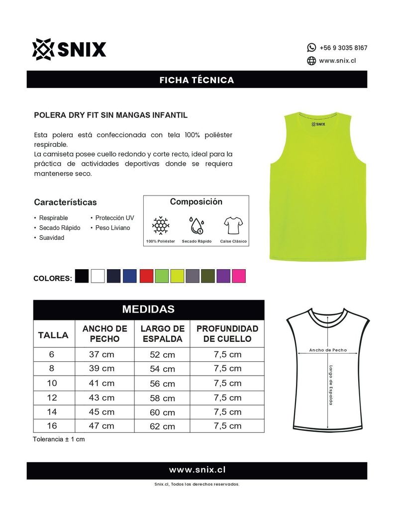 Camiseta Dry Fit Sin Mangas Infantil Snix-2
