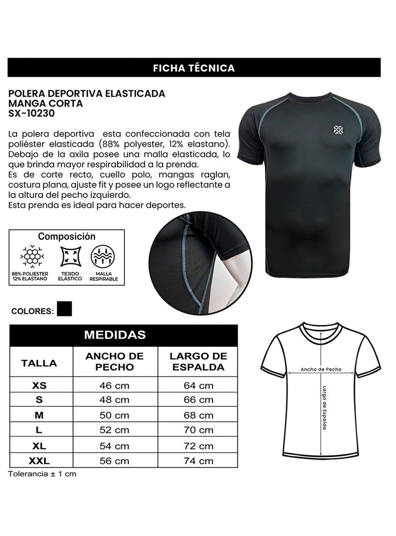 Polera Deportiva Elasticada Manga Corta Sx-10230-2
