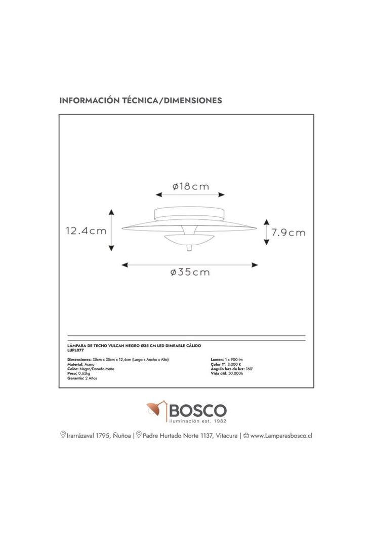 LAMPARA DE TECHO VULCAN NEGRO Ø35 CM LED DIMEABLE CALIDO-3